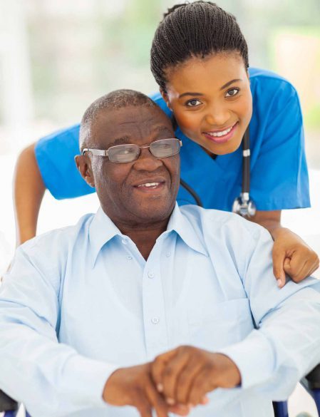 Compassionate hospice nurse providing respite care to family at home.
